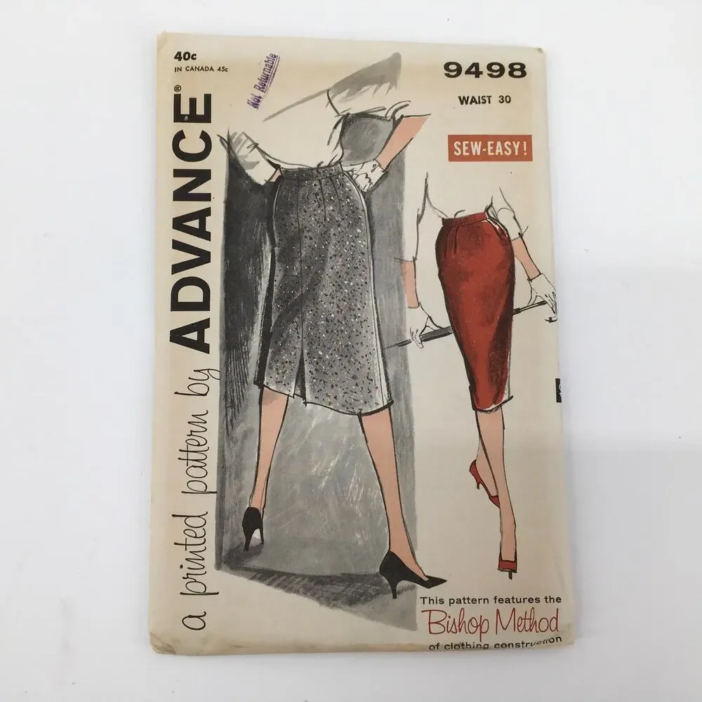 Vintage Advance Sewing Pattern 9498 Bishop Method Misses Skirt Waist 30 UNCUT
